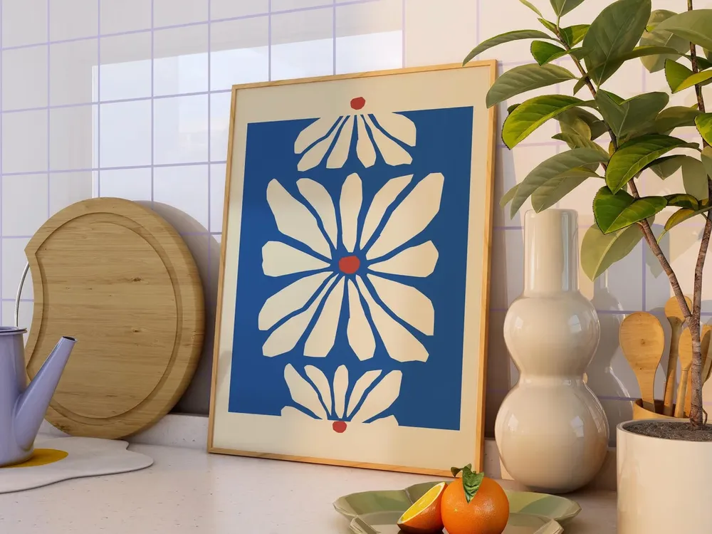 Abstract Floral Mediterranean Blue Art Print - Image 2