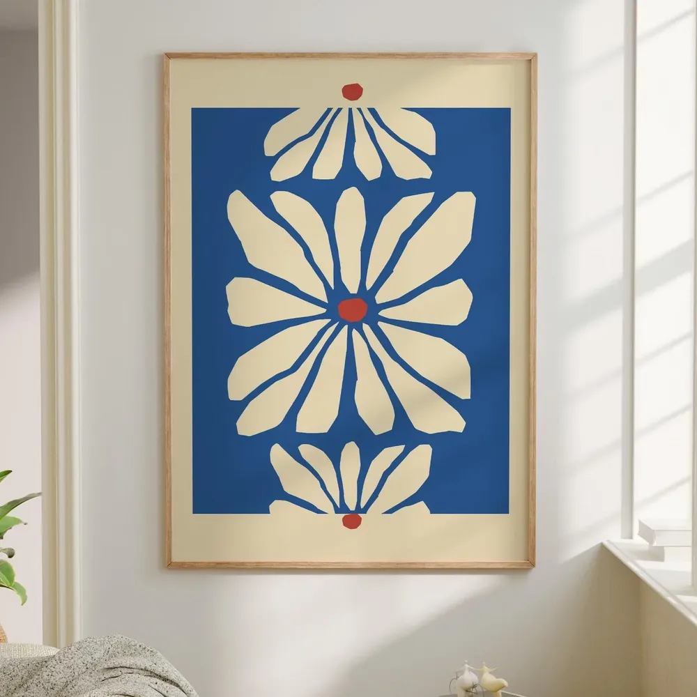 Abstract Floral Mediterranean Blue Art Print