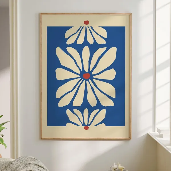 Abstract Floral Mediterranean Blue Art Print