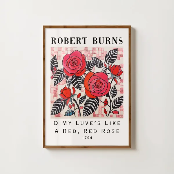 Robert Burns Red Red Rose Poem, Scottish Art Print