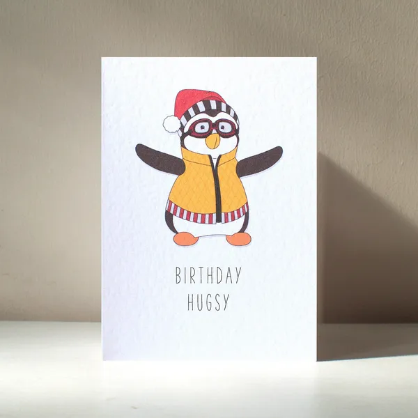 Hugsy Personalised Penguin Christmas Greeting Card