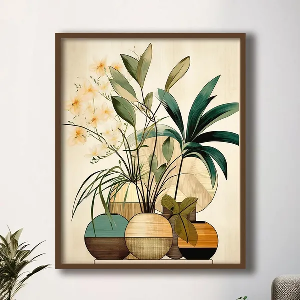 Boho Earthtones Potted Plants, Bedroom Art Print