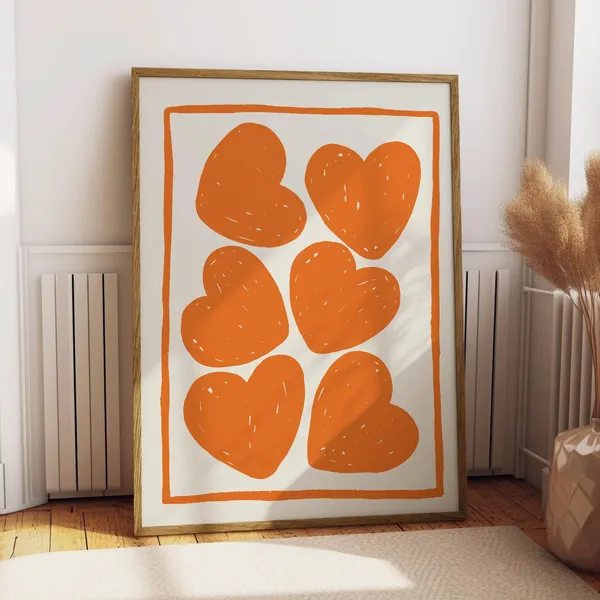 Orange Coquette Heart Print, Bold Y2K Nordic Poster
