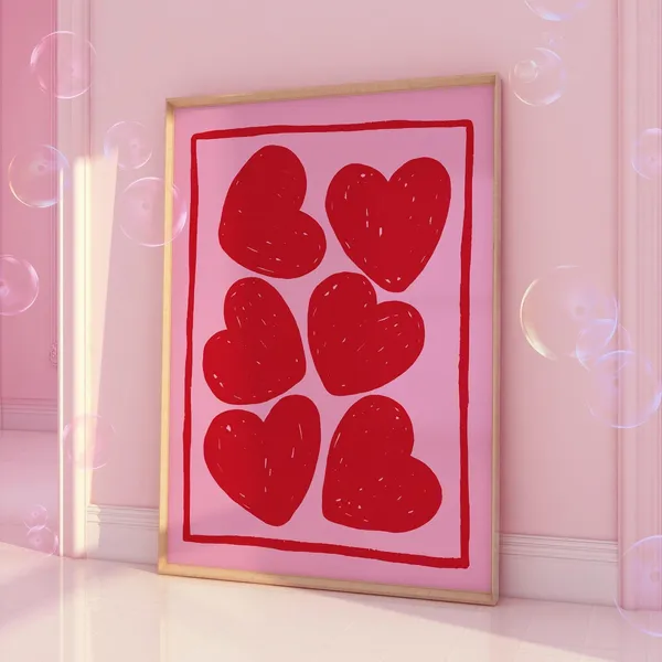 Red On Pink Coquette Heart Poster, Y2K Minimalist