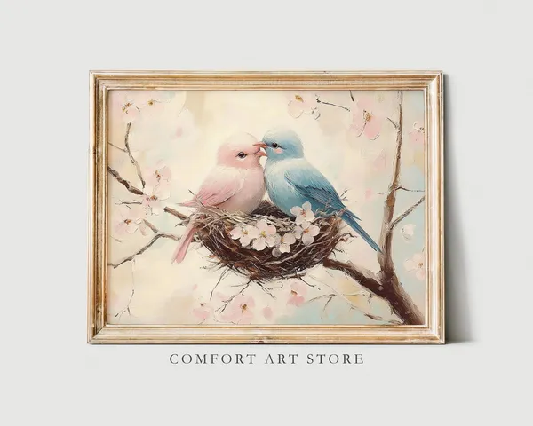 Vintage Birds Kissing Valentine Love Bird Art Print