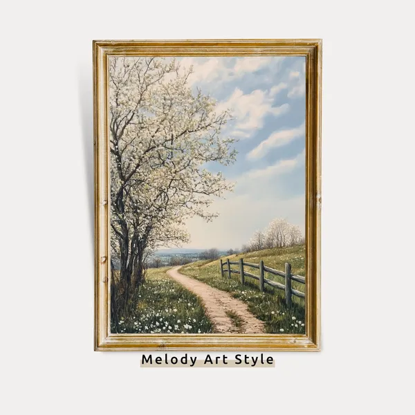 Spring Path Landscape, Rustic Farmhouse Art Print