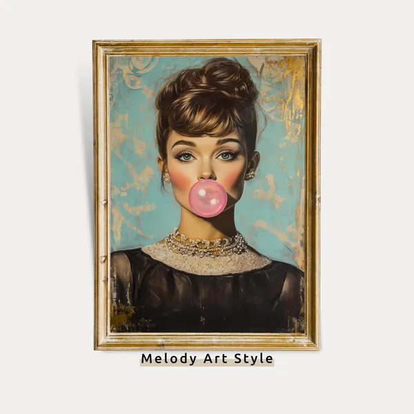 Bubblegum Girl Vintage Fashion Portrait Art Print