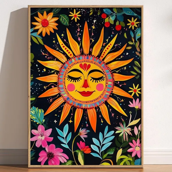 Mexican Sun Folk Art Print, Traditional Sunshine