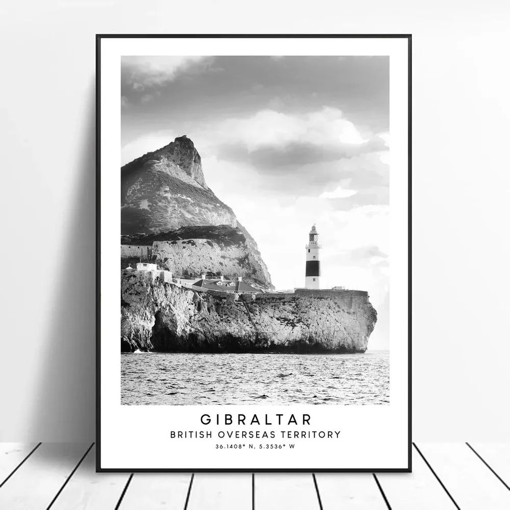 Gibraltar Black and White Minimalist Travel Poster