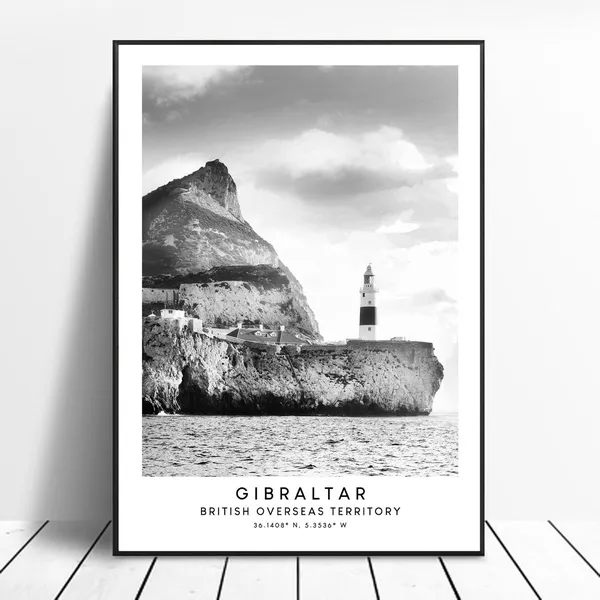Gibraltar Black and White Minimalist Travel Poster