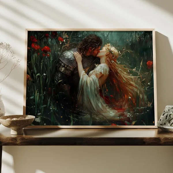 Lovers Dark Academia Lake Goth Victorian Art Print