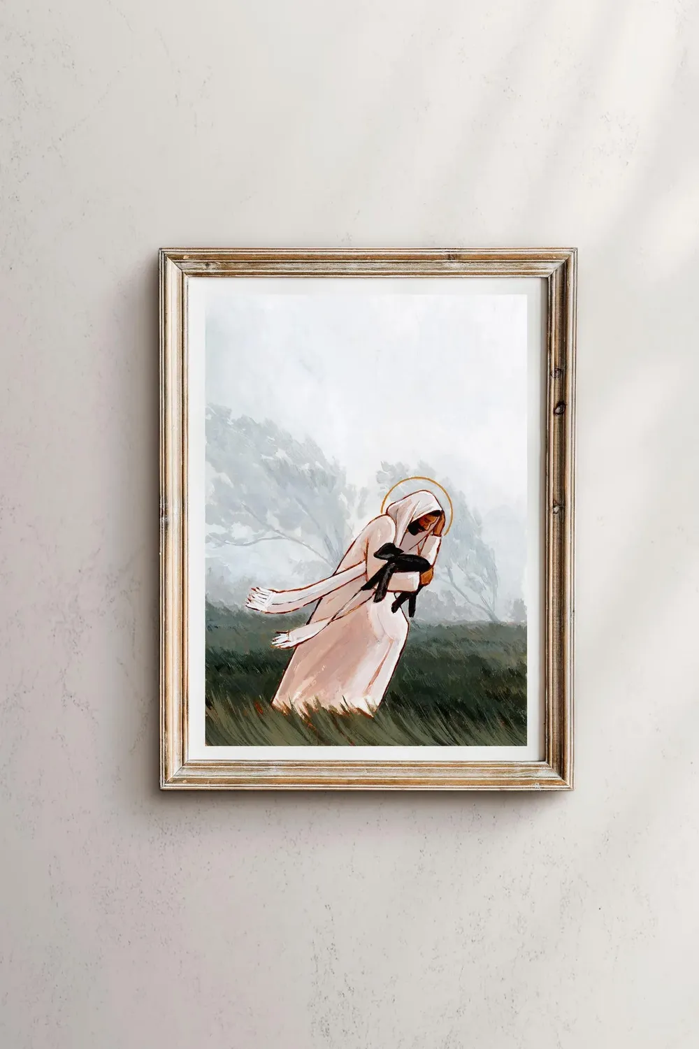 Jesus Carrying Sheep, Christian Religious Art Print