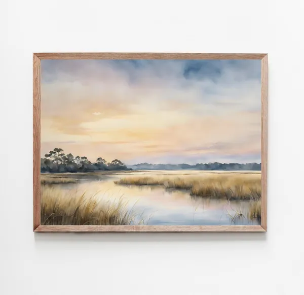 Charleston Lowcountry Watercolor Print, Salt Marsh Landscape