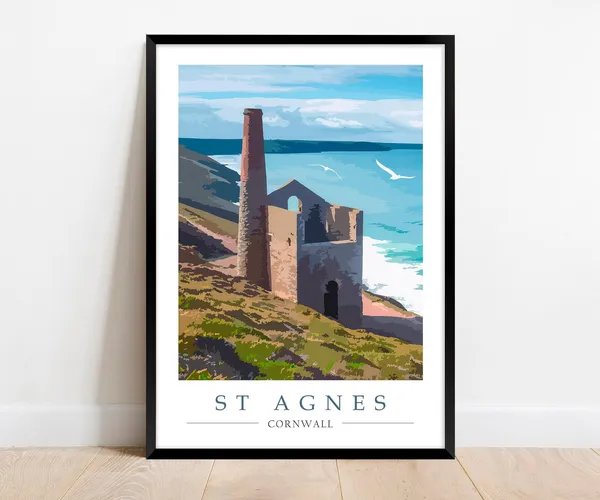 St Agnes Cornwall Travel Poster, Wheal Coates Mine