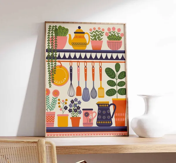Floral Kitchen Wall Art, Boho Scandinavian Poster