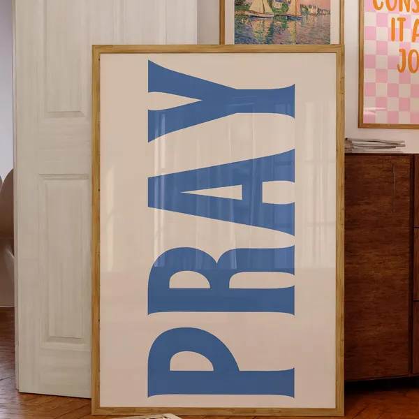 Pray Typography Poster, Retro Christian Wall Art