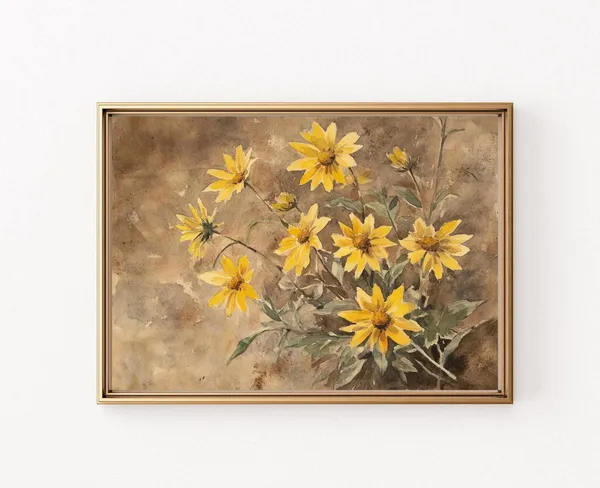 Vintage Yellow Daisies Art Print, Country Farmhouse