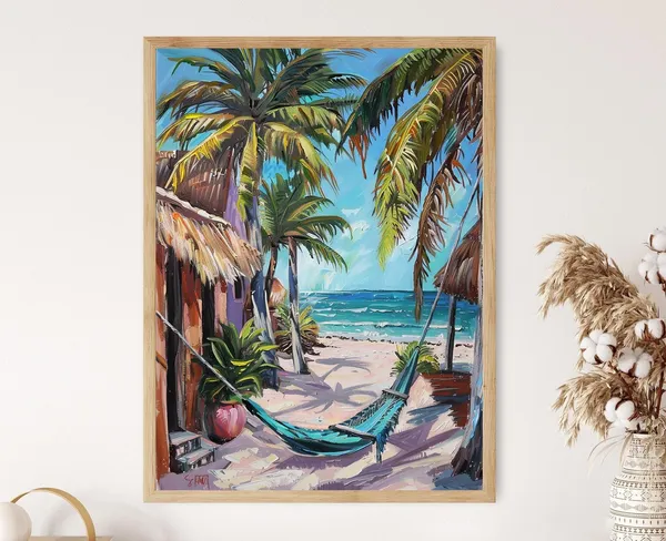 Yucatan Beach Seascape Art Print, Coastal Homes