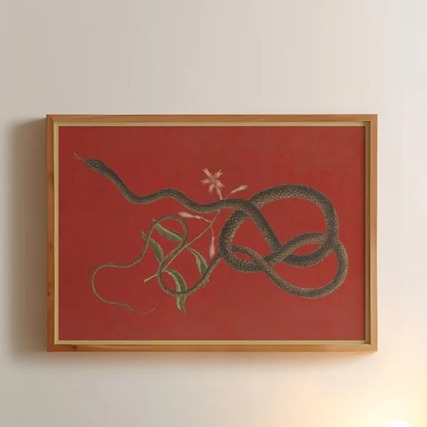 Vintage Japanese Snake And Flower Poster Print