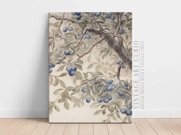 Vintage Blueberry Botanical Art Print, Kitchen Decor