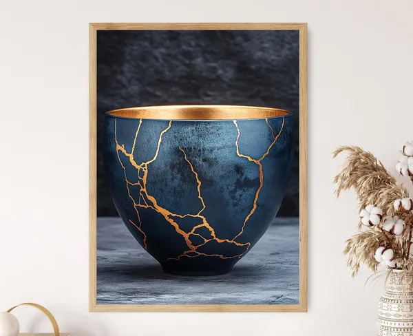 Japanese Kintsugi Art Print, Golden Pottery Repair
