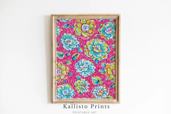Colorful Floral Pattern Print, Boho Botanical Art