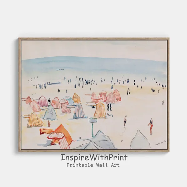 Vintage Watercolor Beach Abstract Coastal Seascape Art Print