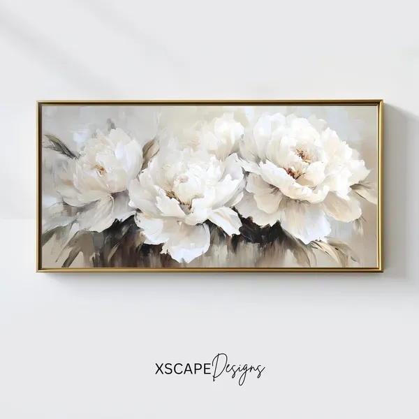 White Peonies Above Couch Wall Art Print