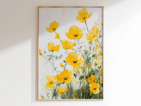 Yellow Flowers Vintage Floral Art Print, Spring Decor