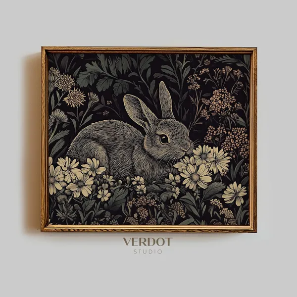 Spring Easter Bunny Print, Vintage Cottagecore Wall Art