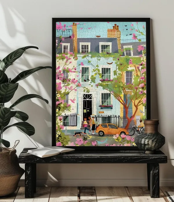 Spring Townhouse Street Jigsaw Puzzle Art Print