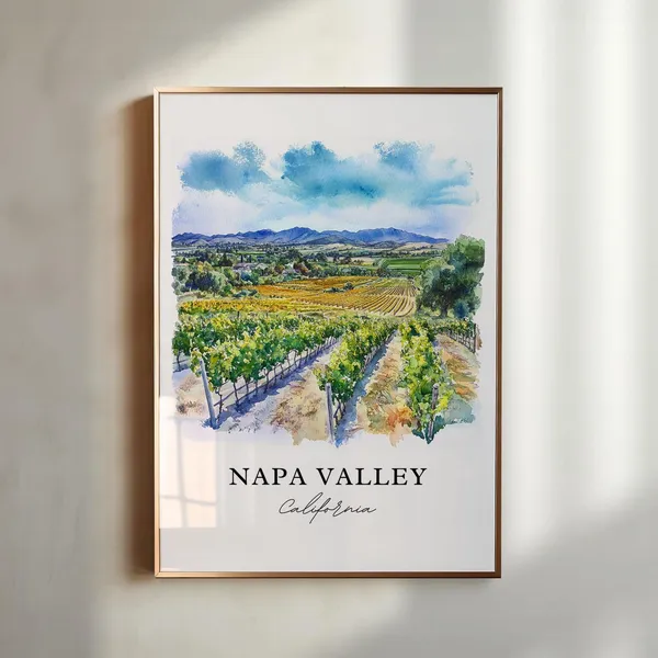 Napa Valley Watercolor Travel Poster, Wine Region