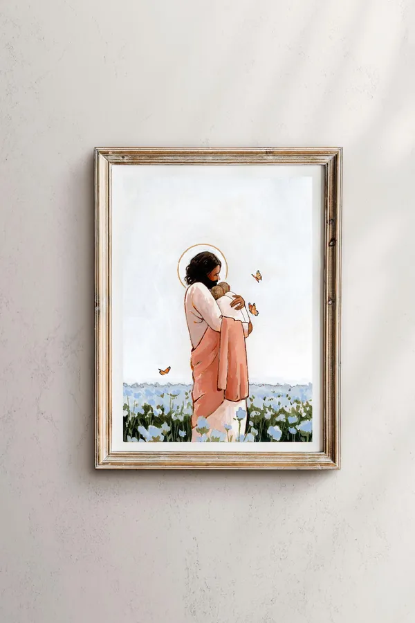 Jesus Holding Angel Babies, Forget-Me-Nots Print
