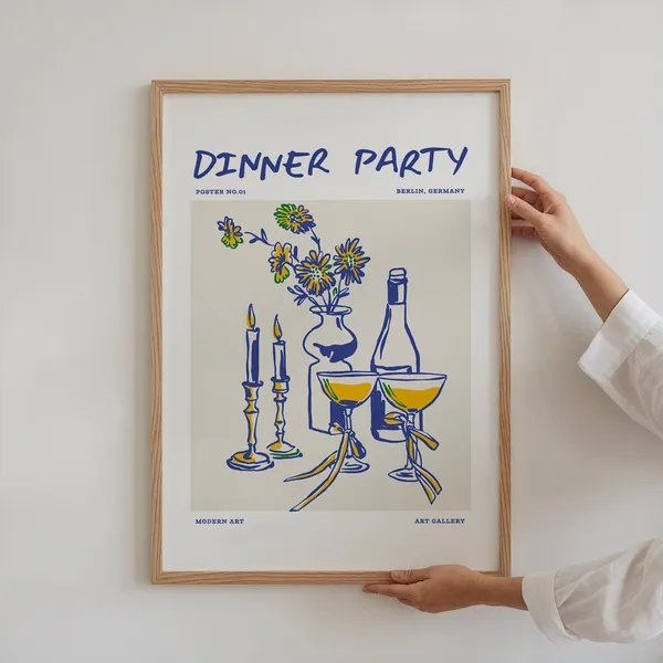 Dinner Party Vintage Cocktail Poster, Kitchen Bar Art