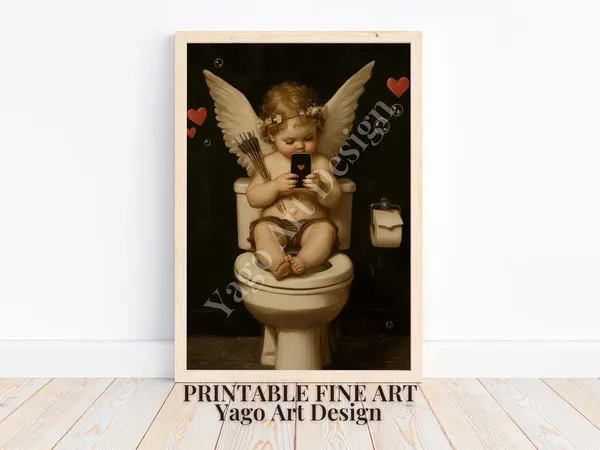Cherub Cupid Bathroom Humor Vintage Art Print