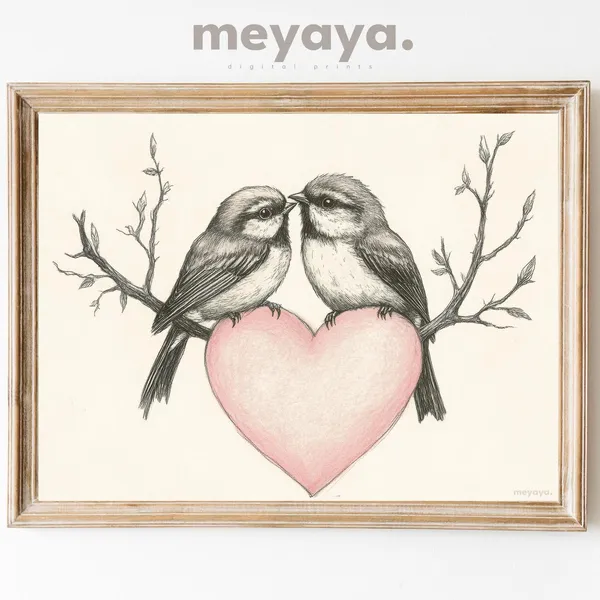 Love Birds Art Print, Cottagecore Valentine Decor