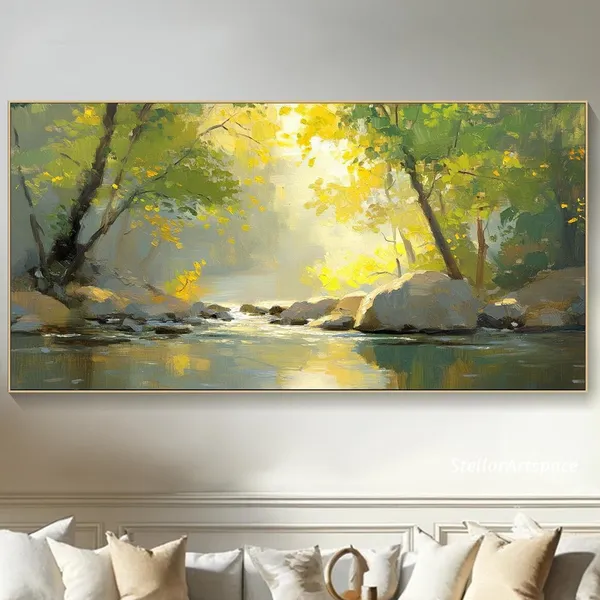 Tranquil Forest Stream Textured Art Print