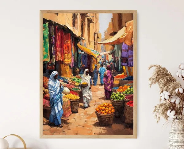 Sudanese Marketplace Art Print, African Market Scene