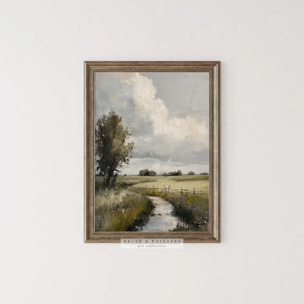 Rustic Countryside Landscape Art Print, Farm Meadow - Image 3