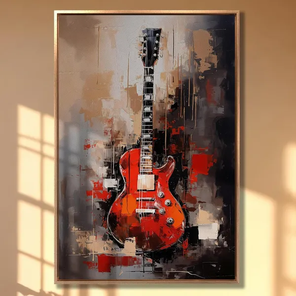 Red Guitar Abstract Music Room Wall Art Print
