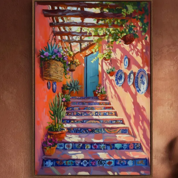 Mexican Courtyard Boho Patio Wall Art Print
