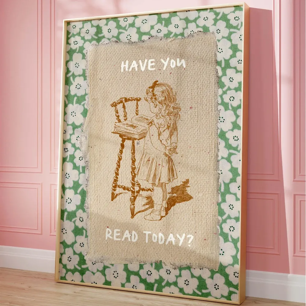 Vintage Book Art, Cute Reading Poster - Image 5