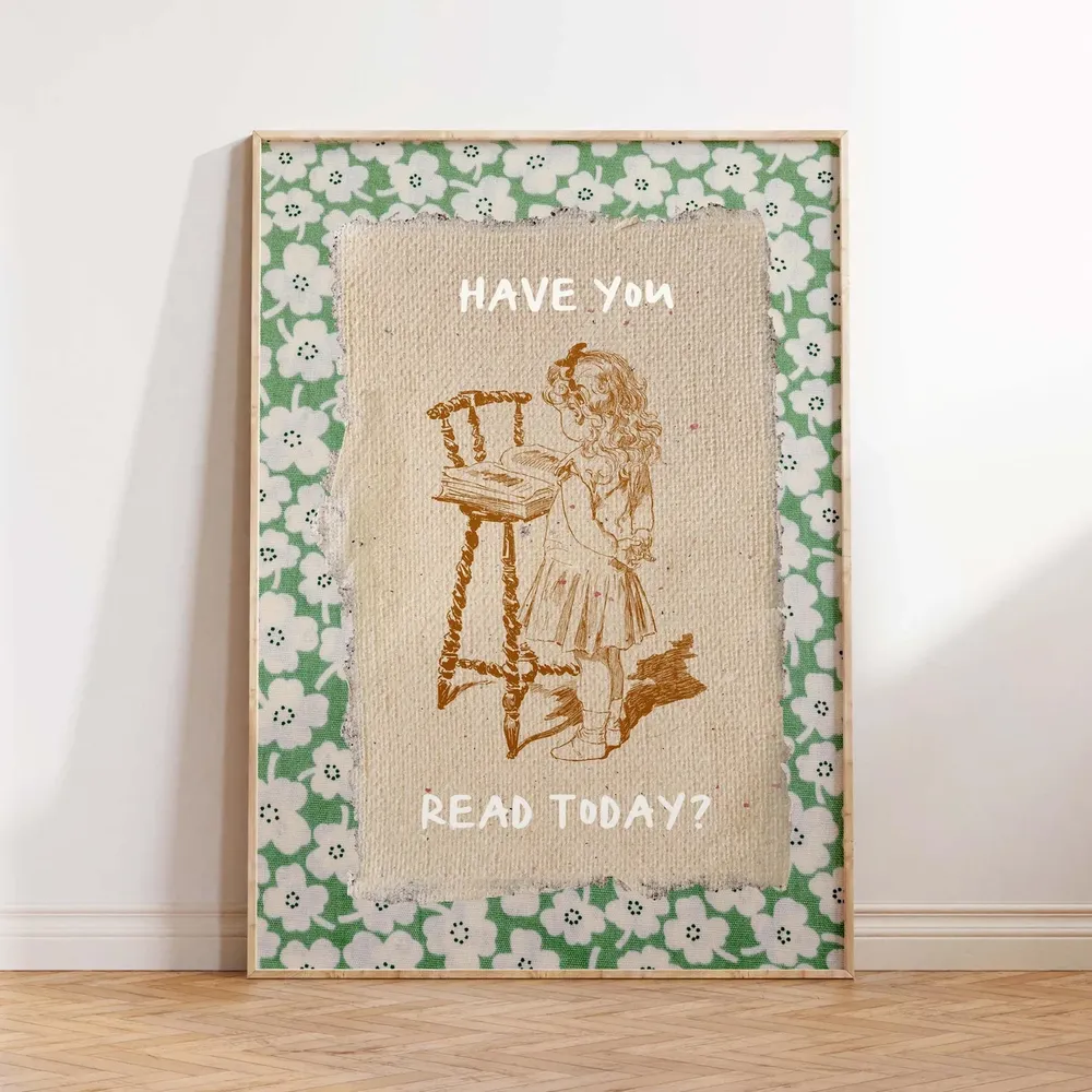 Vintage Book Art, Cute Reading Poster