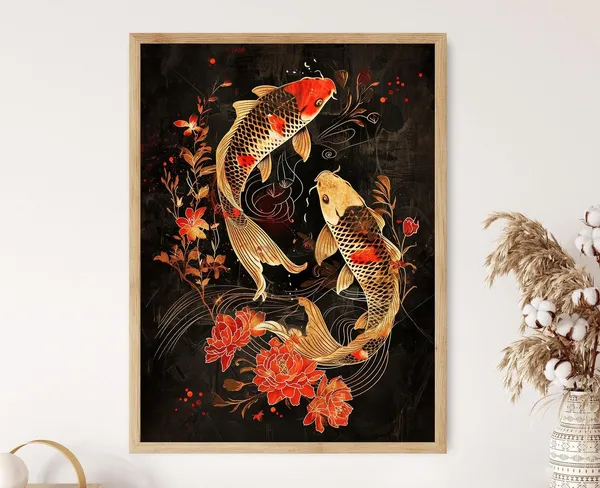Koi Fish Japanese Elegant Art Print, Housewarming Gift