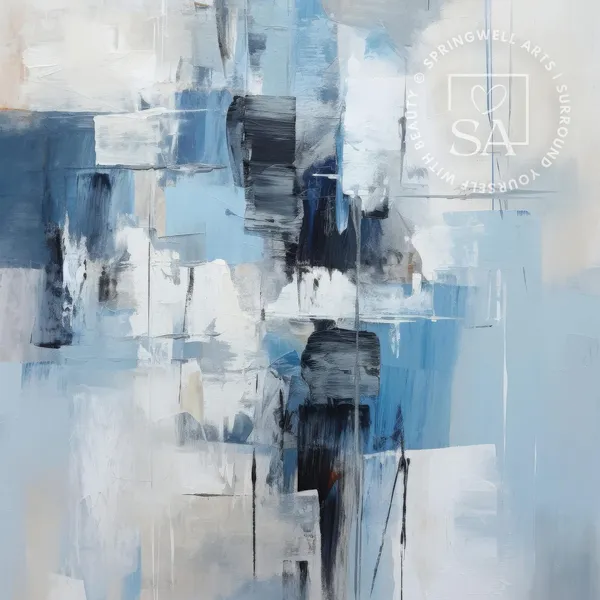 Blue and Gray Abstract Minimalist Art Print