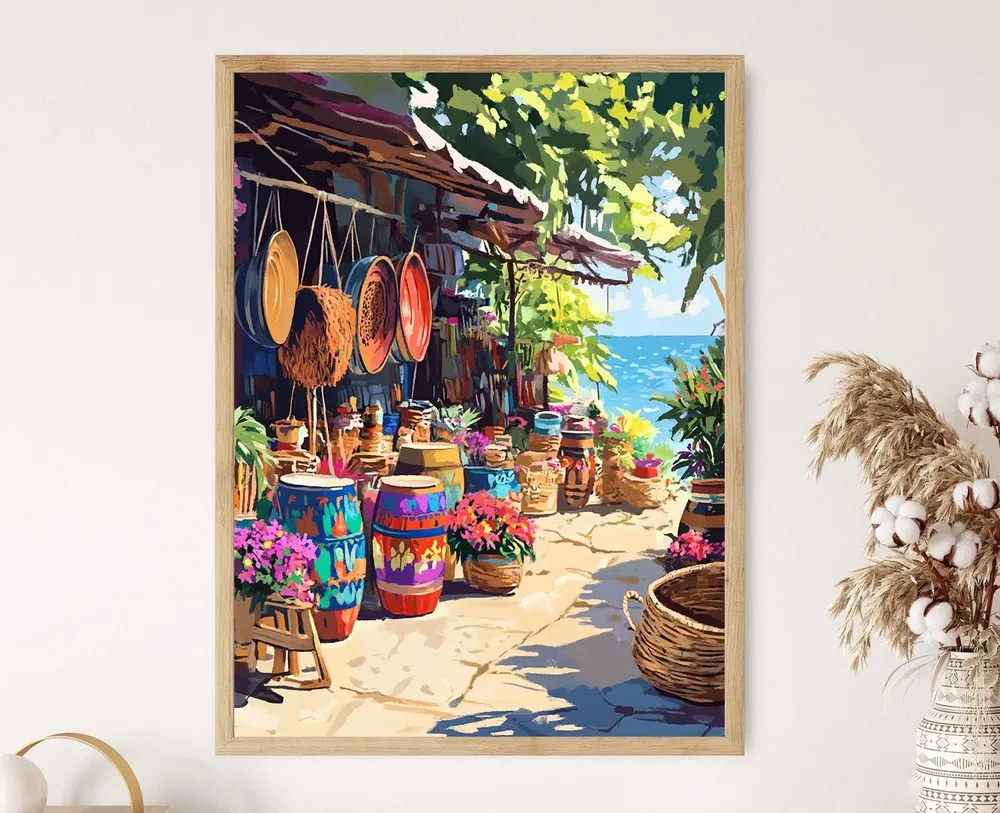 Haitian Souvenir Y Steel Drum Art Print, Vibrant Decor