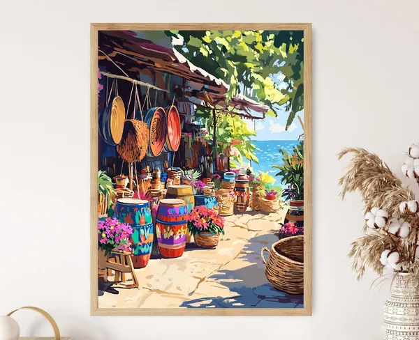 Haitian Souvenir Y Steel Drum Art Print, Vibrant Decor