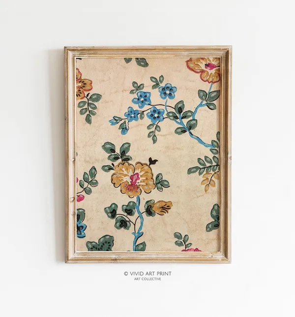 Vintage Floral Pattern Art Print, Rustic Decor