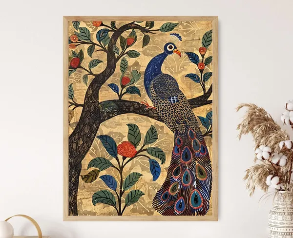 Kalamkari Textile Art Print, Global Decor Gift