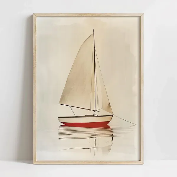 Vintage Coastal Sailboat Print, Neutral Nautical Decor